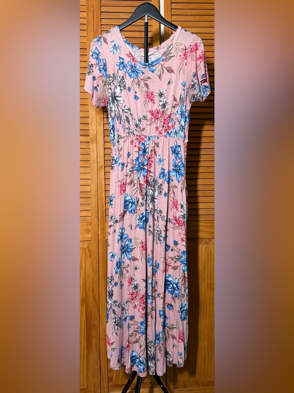 Flamingo Urban Pink Floral Maxi Dress with Blue and Red Accents